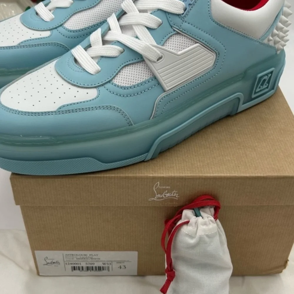Christian Louboutin Mens Astroloubi leather trim Light Blue and White Sneakers. - Picture 3 of 8